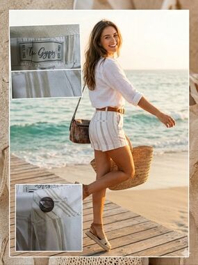 True Gypsy Neutral Striped Denim Shorts - Size 26 (Small). MSRP $50